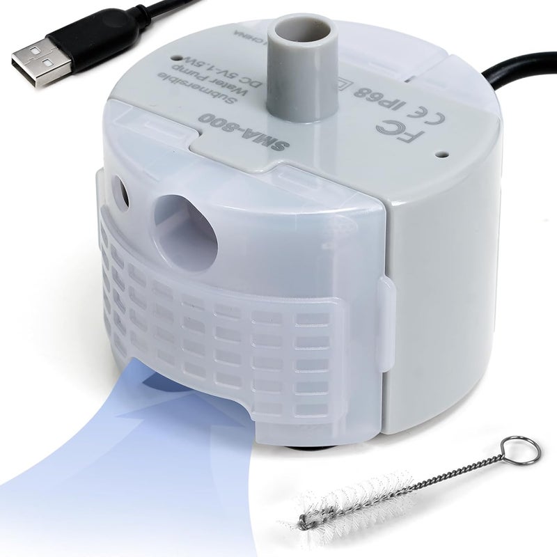 ONECUTE Ultra-Quiet Replacement Pump for Stainless Steel Cat Water Fountains - SMA-800 Motor - Safe and Easy to Clean with Low Voltage DC 5V and USB Cable (Pump) (Bottom Pump+Brush) - Image 1